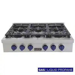 Kucht - Professional 36 in. Propane Gas Range with Sealed Burners in Stainless Steel with Royal Blue Knobs - Royal Blue