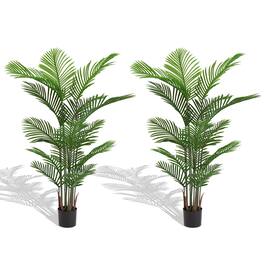 Glintex - Artificial Areca Palm Plant, 5.2ft Tall Faux Tropical Dypsis Lutescens Tree in Pot for Indoor or Outdoor , 2pcs/set - Green