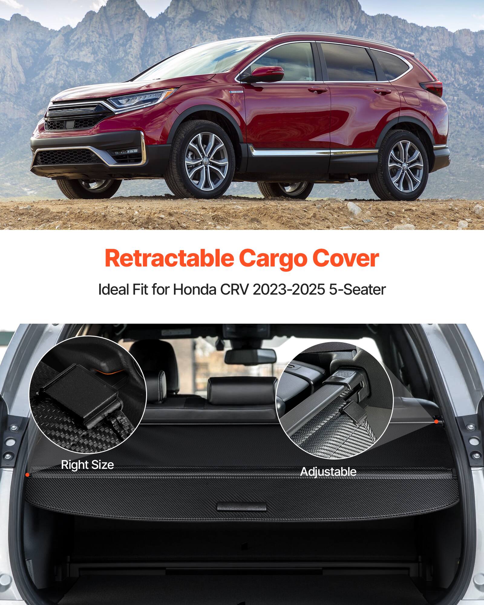 Retractable Cargo Cover  
Ideal Fit for Honda CRV 2023-2025 5-Seater  
Right Size Adjustable