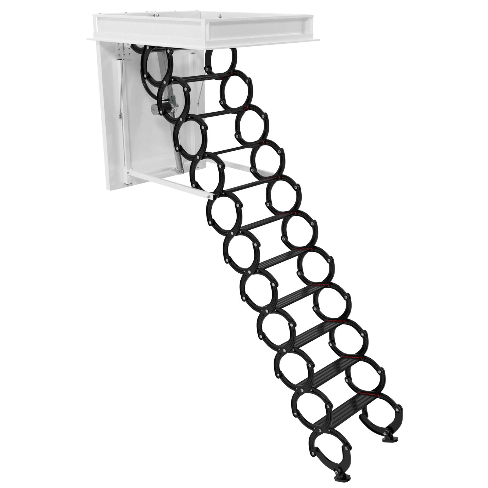 Left. Topteng - 11-Step Electric Attic Ladder with Remote-Aluminum Folding, 500lb Capacity, Silent Hydraulic Motor for Loft Access - Black.