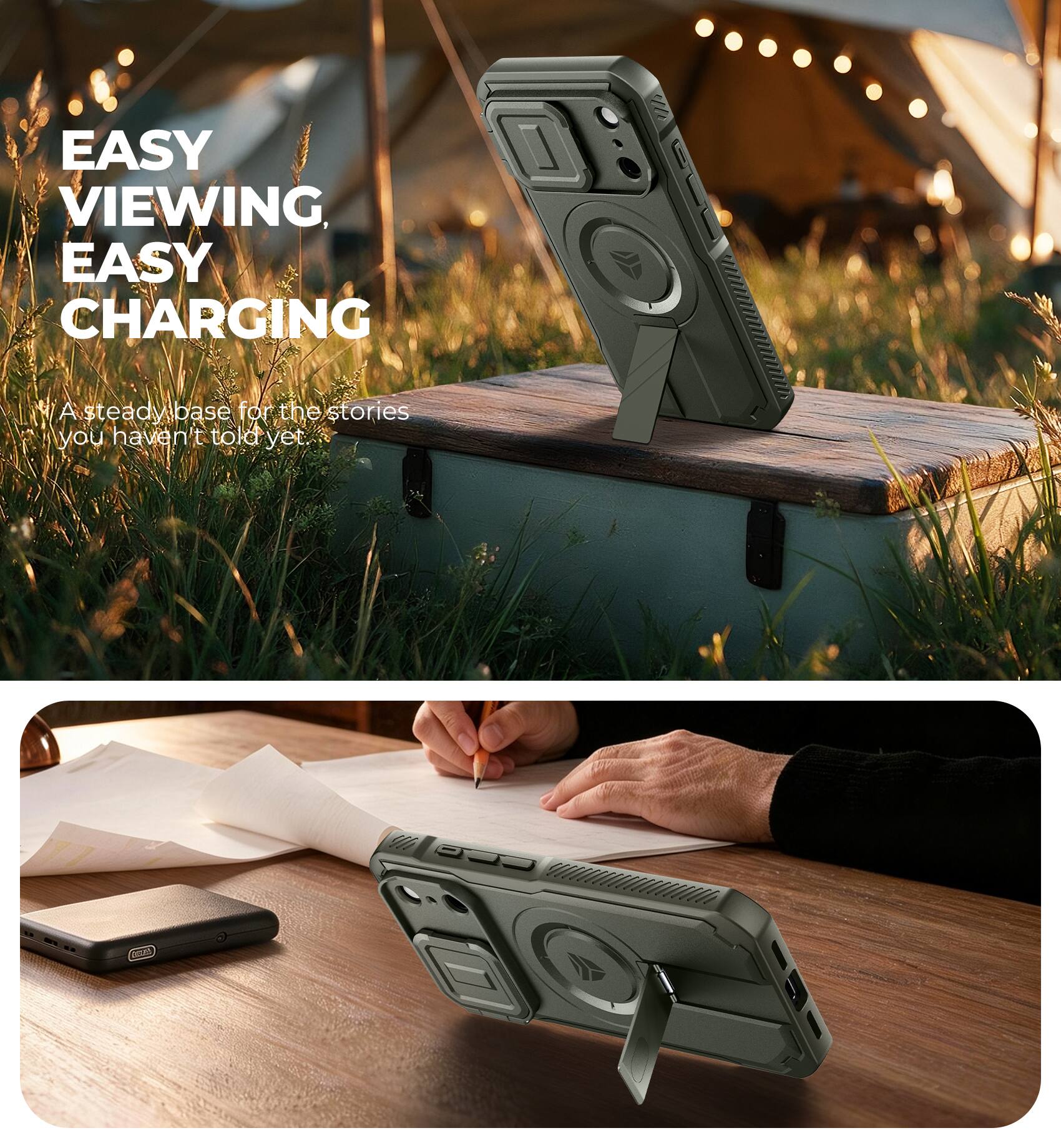 EASY VIEWING, EASY CHARGING

A steady base for the stories you haven't told yet.