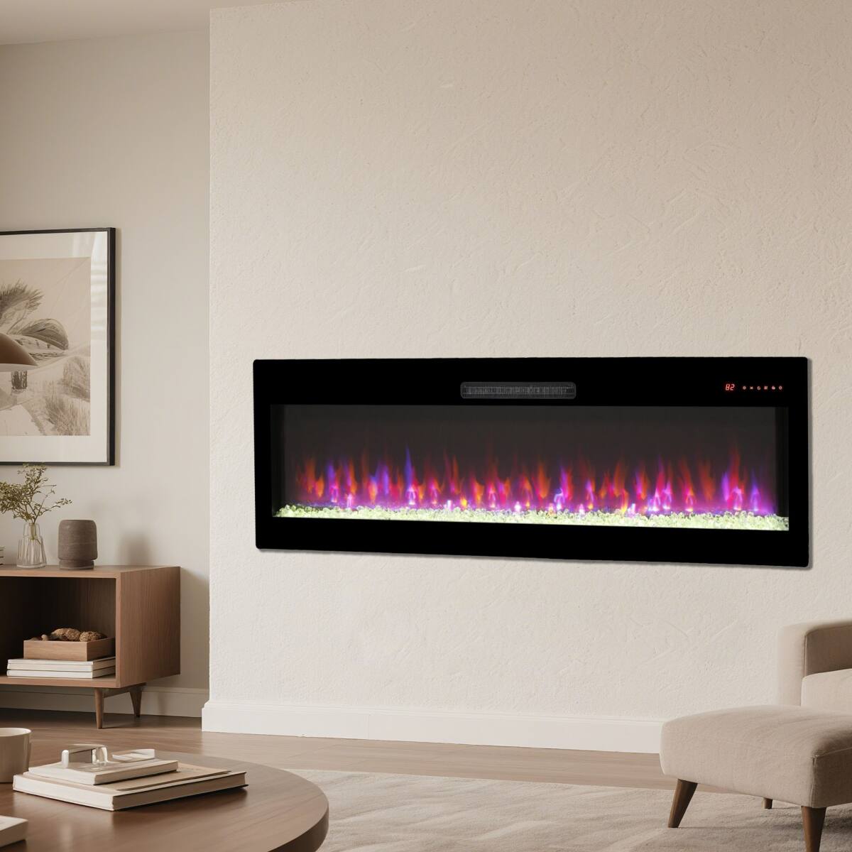 Alt View 7. Loheer - Loheer 50 inch smart electric fireplace, recessed in-wall heater, 1400W, Antique Black - Antique Black.