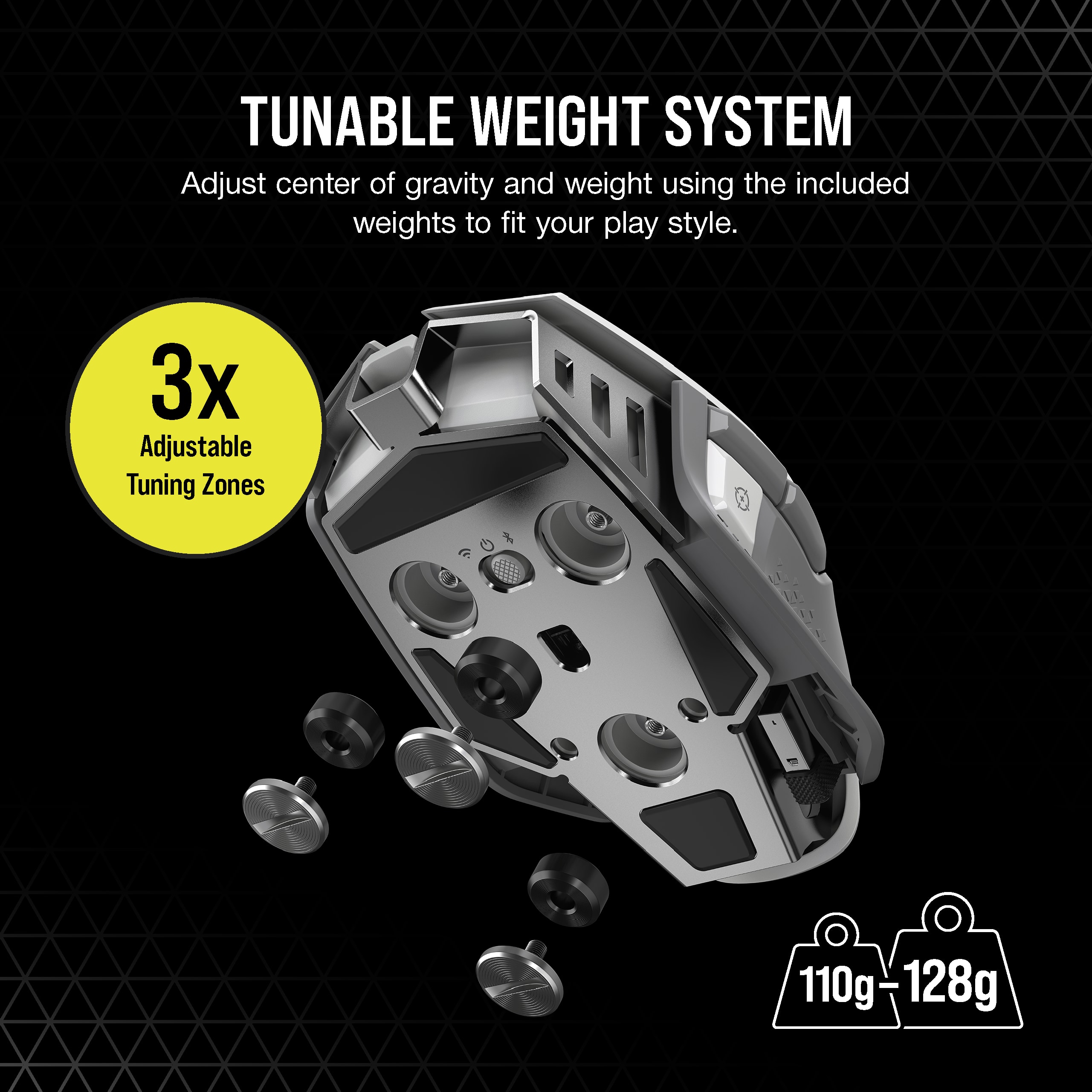Tunable Weight System: Adjust center of gravity and weight using the included weights to fit your play style. 3x Adjustable Tuning Zones: G 110g-128g.