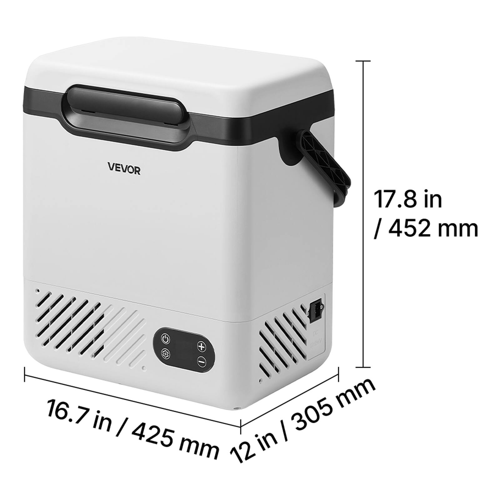 VEVOR

17.8 in / 452 mm

16.7 in / 425 mm

12 in / 305 mm