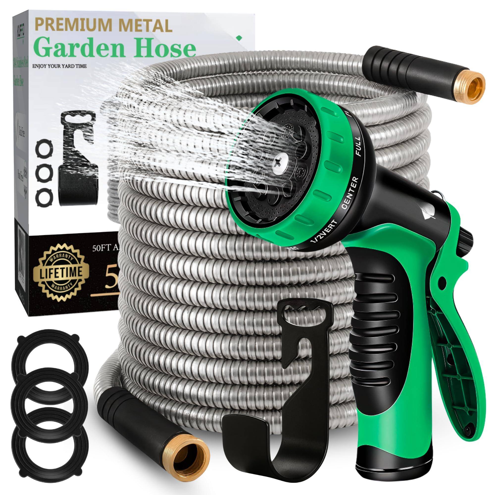 PREMIUM METAL Garden Hose  
ENJOY YOUR YARD TIME  

SOFT & FLEXIBLE  
LIFETIME WARRANTY  

50FT
