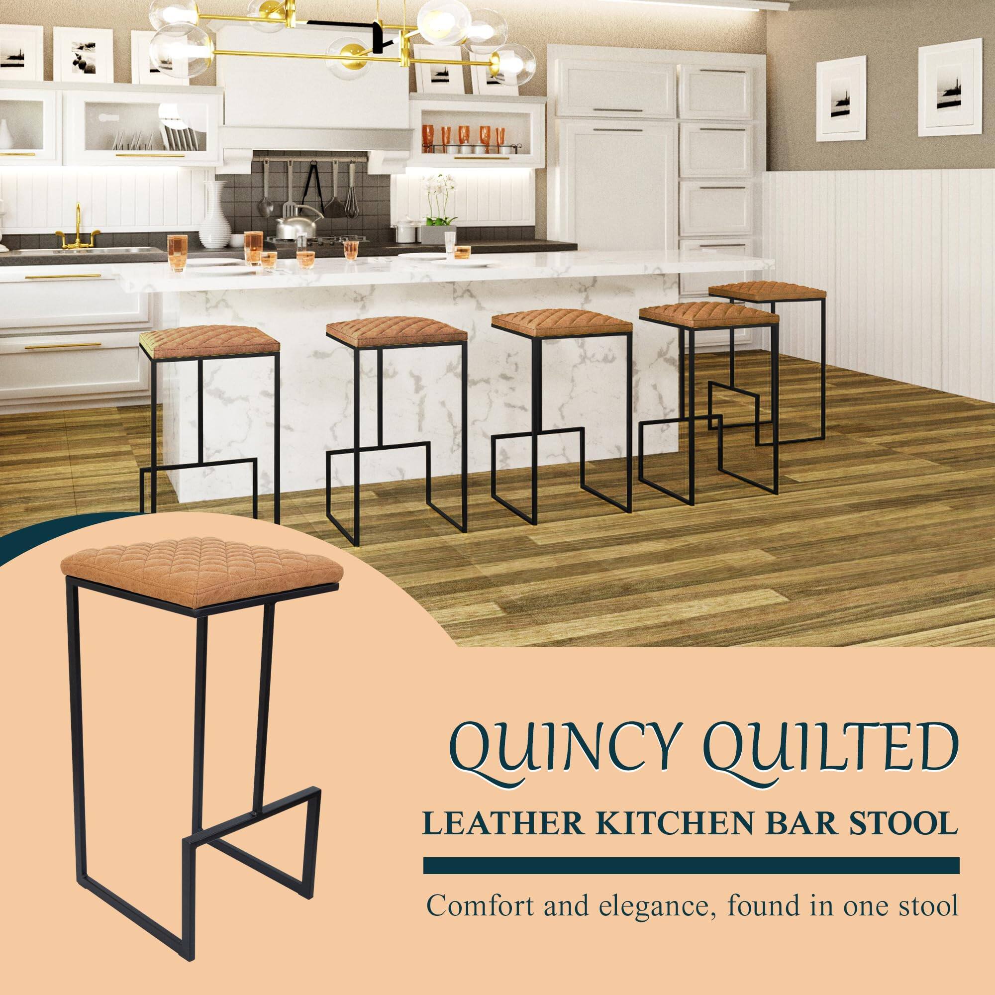 QUINCY QUILTED  
LEATHER KITCHEN BAR STOOL  
Comfort and elegance, found in one stool