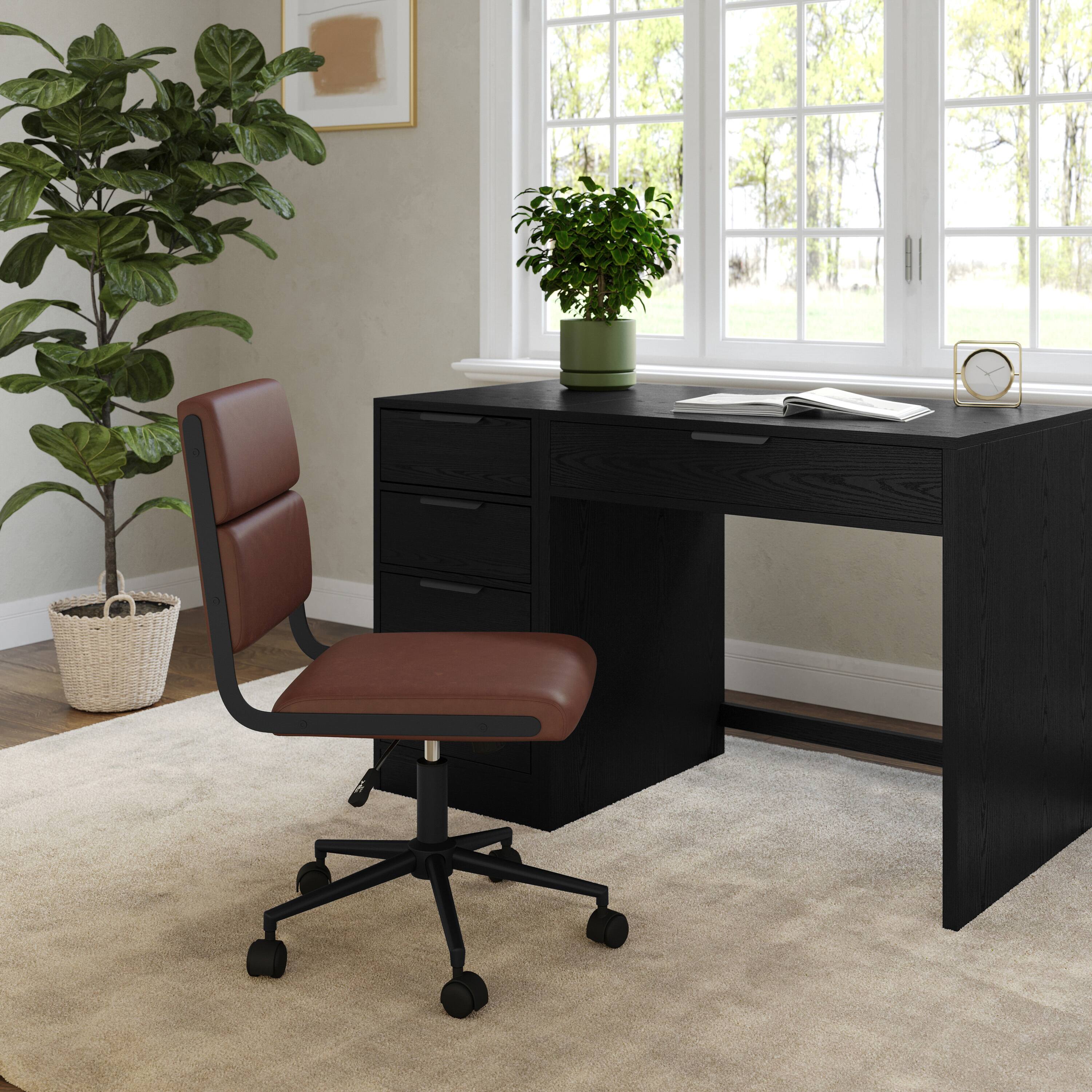 Alt View 1. Martha Stewart - Lulu Upholstered Height-Adjust Swivel Home Office Chair - Saddle Brown Faux Leather/Oil Rubbed Bronze Frame.