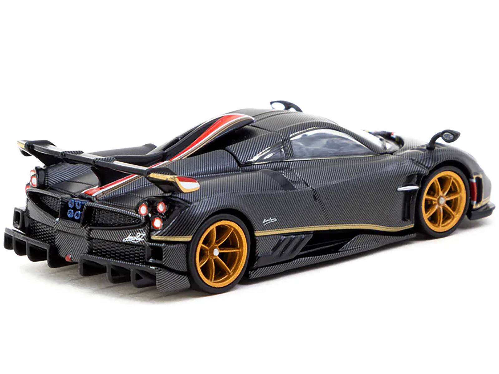 Left. Tarmac Works - Pagani Imola Matt Black Carbon Fiber with Red Stripe "Global64" Series 1/64 Diecast Model by Tarmac Works - Matt Black.