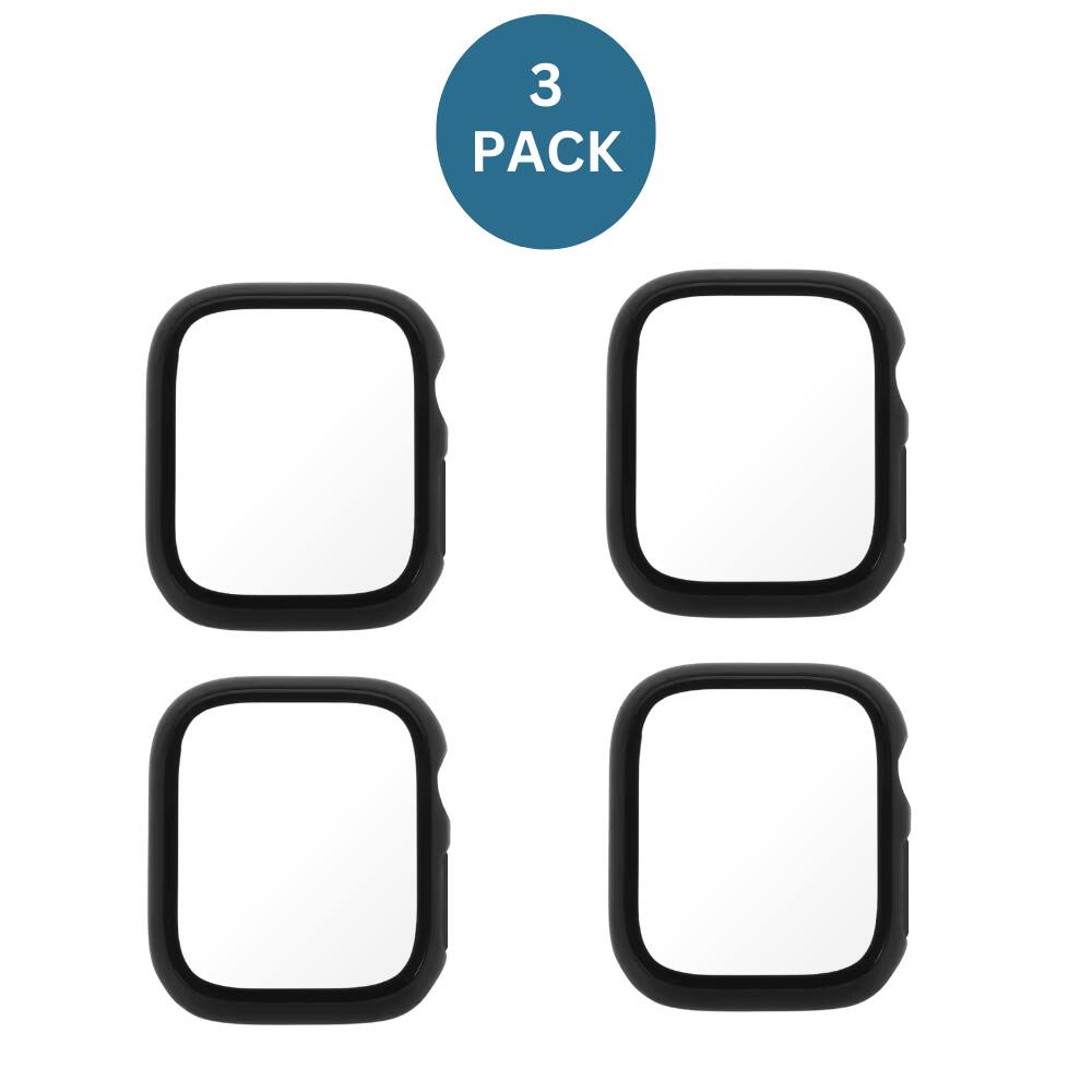 Alt View 3. Qixxronics - 4PACK Black Case for Apple Watch Series 7/8/9 - 41mm, Full Cover, with Built-in Tempered Glass Screen Protector - Black.