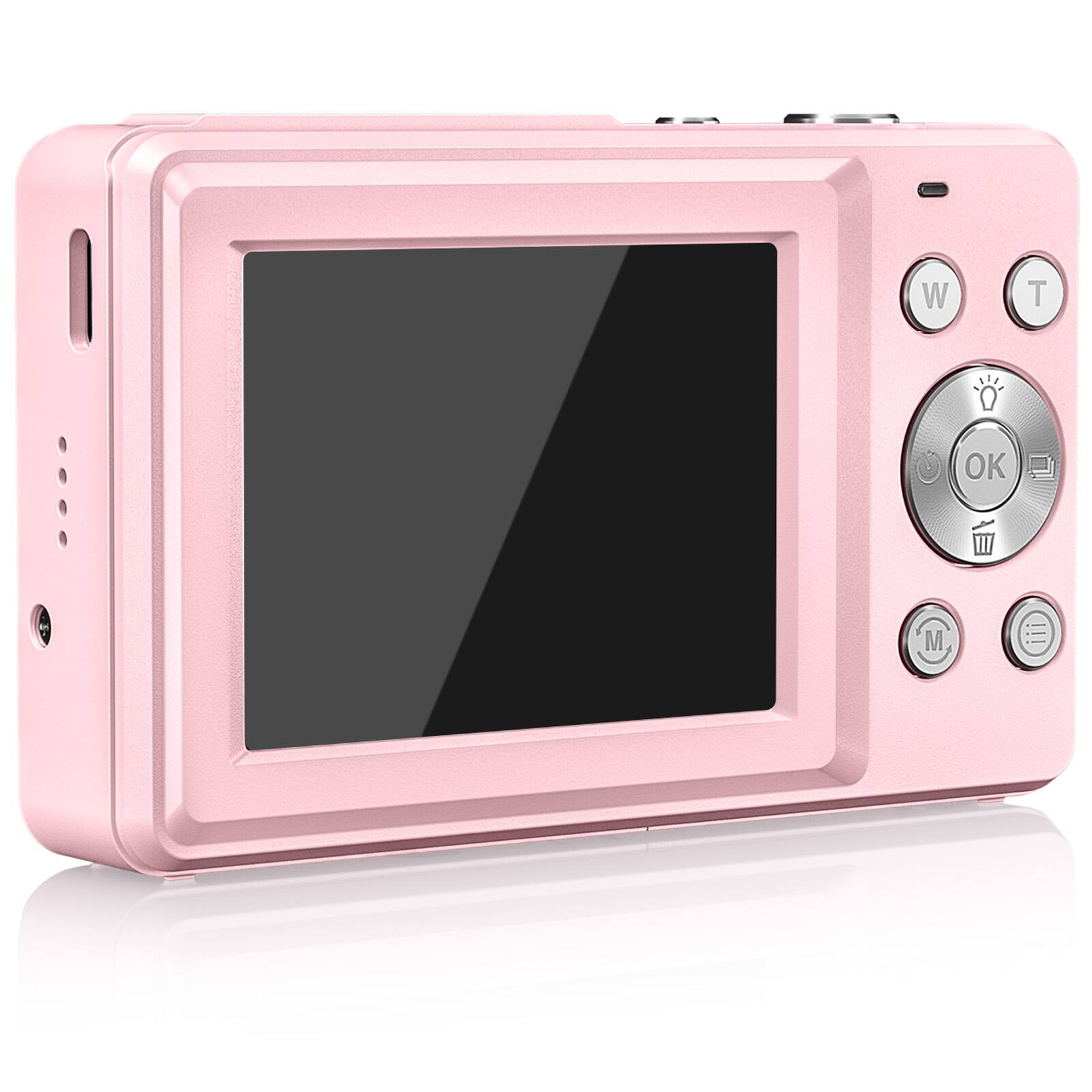 Left. CAMKORY - Compact Point-and-Shoot Digital Camera with 32GB Memory Card – Lightweight & Pocket-Sized - Sakura Pink.