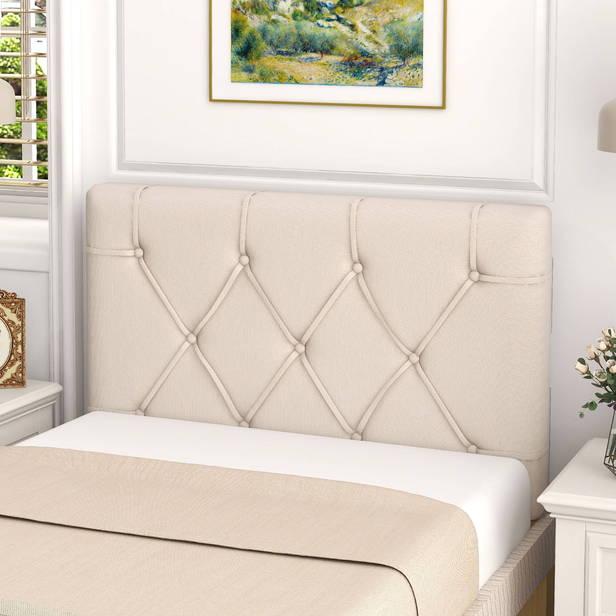Alt View 1. Gymax - Gymax Upholstered Headboard for Twin Size Bed w/ Fabric Upholstery Adjustable Height - Beige.
