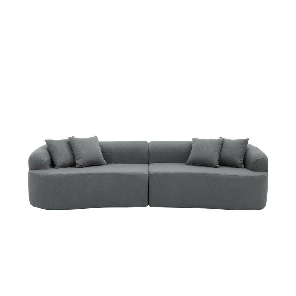 Angle. Kadyn - Curved Modular Sectional Sofa, Lamb's Wool Fabric in Minimalist Design, No Assembly Required, Gray - Gray.