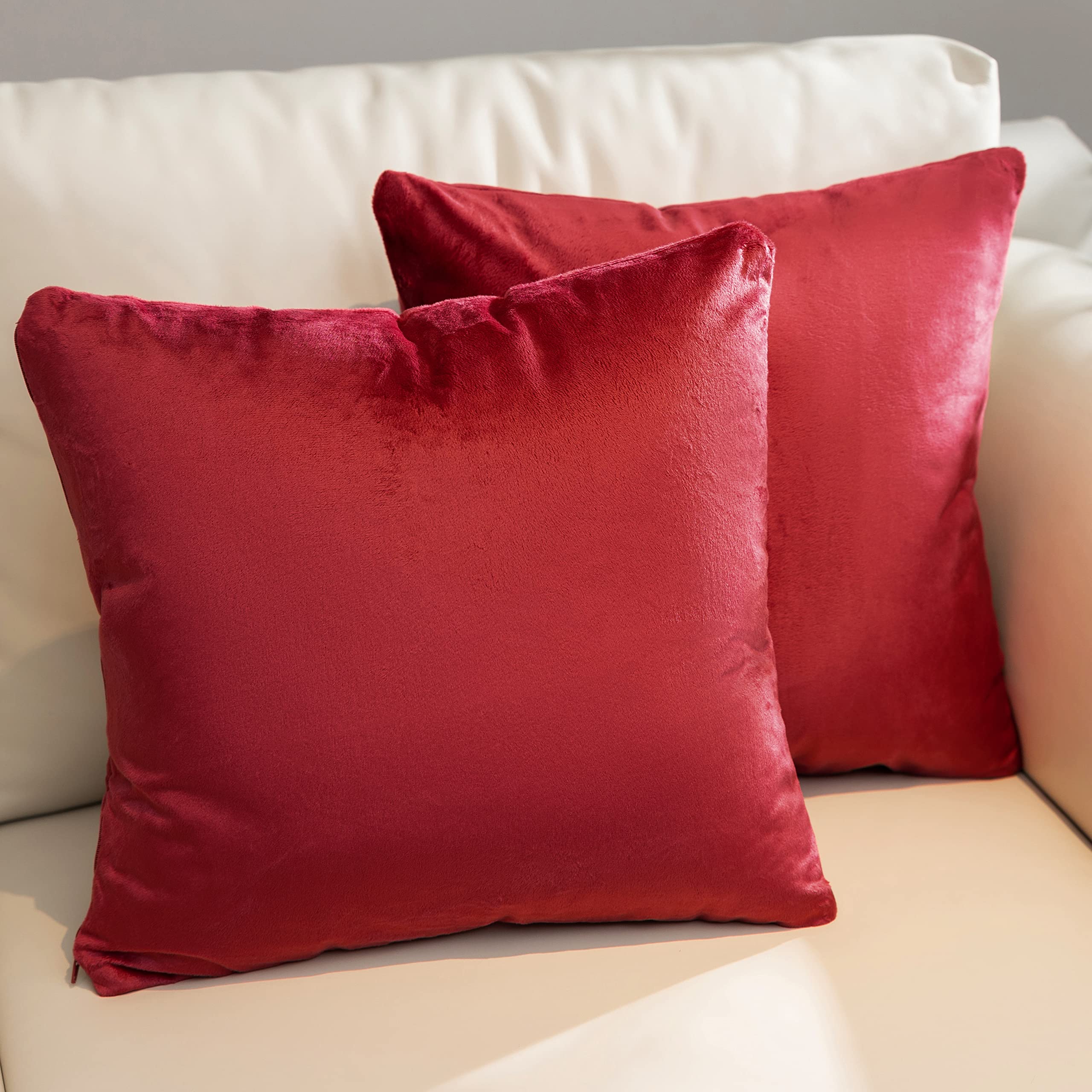 Angle. Cheer Collection - Velour Accent Throw Pillow, 26 in x 26 in, Set of 2 - Maroon.