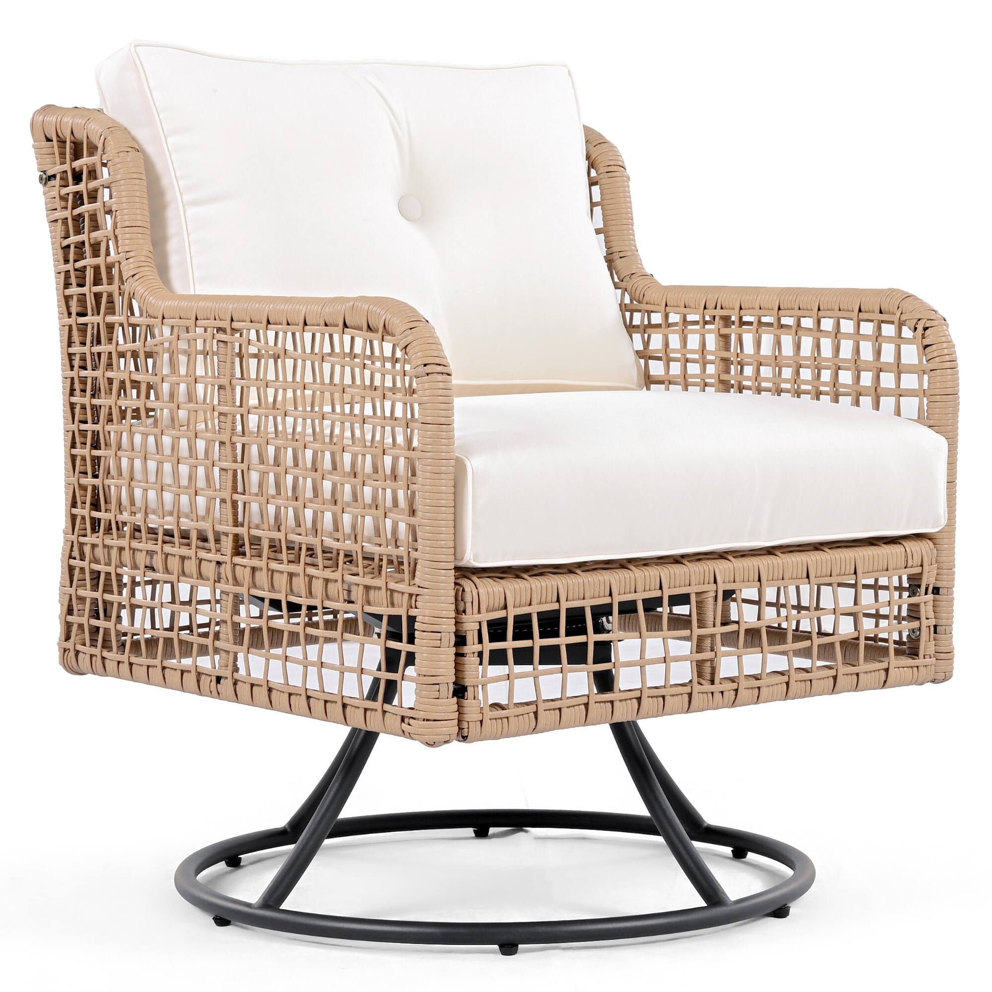 Alt View 1. Whisen - 4-Piece Outdoor Wicker Patio Furniture Set, 3-Seater Sofa & 2 Swivel Chairs with Coffee Table - Beige.