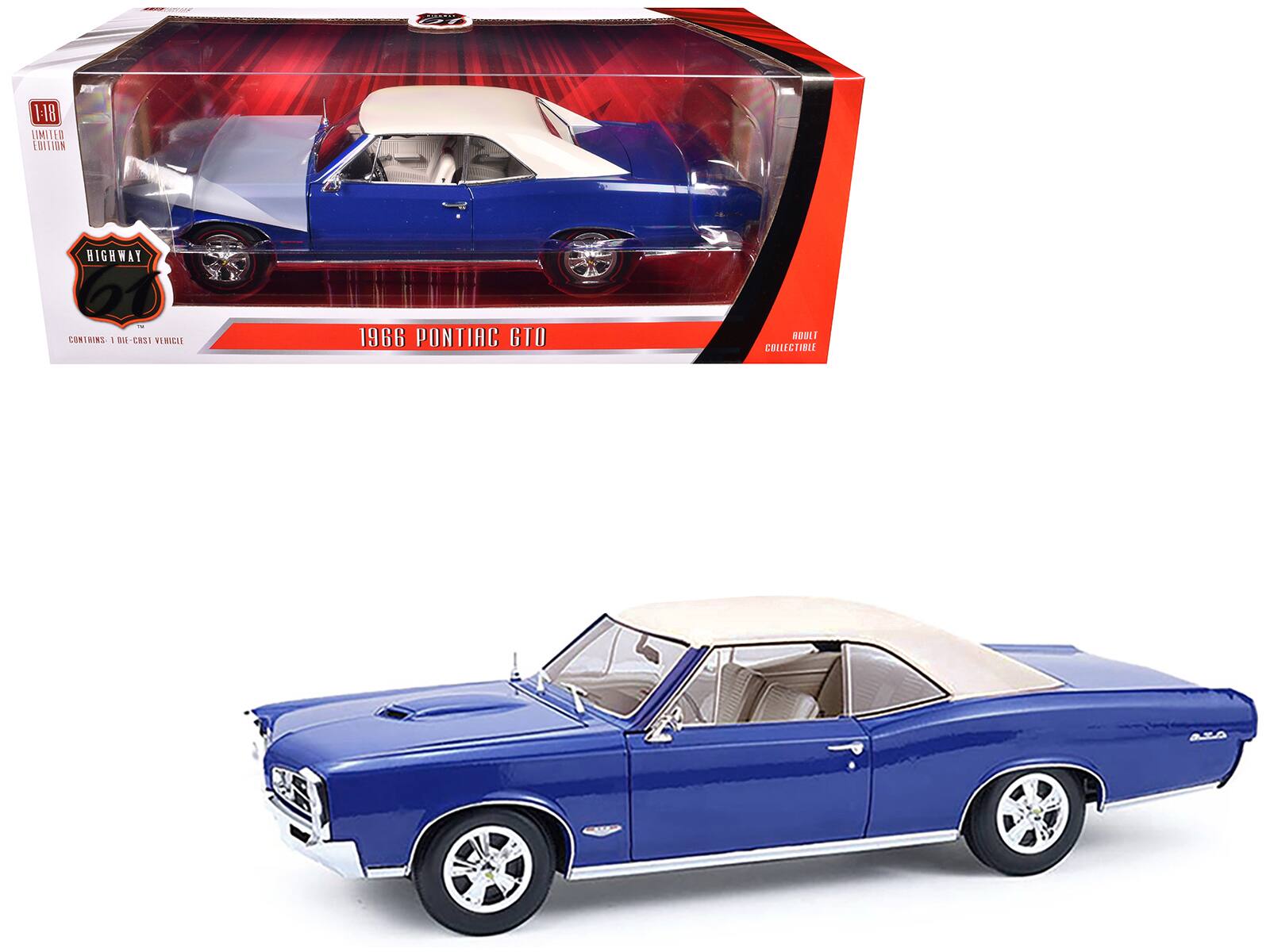 1-18 IMALED EDATION HIGHWAY - CONTRINS I BIL-CRSI VERVCIE 1966 PONTIAC GTO COLLECTIBLE

HIGHWAY 61
LIMITED EDITION
CONTAINS 1 DIE-CAST VEHICLE

1966 PONTIAC GTO
MODEL COLLECTIBLE