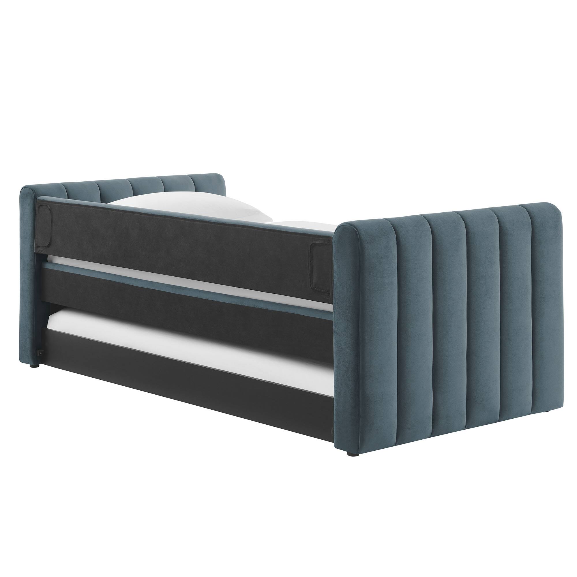 Alt View 7. Modway - Veyla Channel Tufted Performance Velvet Twin Daybed With Trundle by Modway - Cadet Blue.