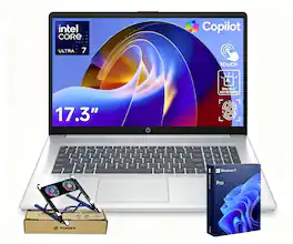 HP - Upgraded - 17.3" HD+ Touch Laptop - Intel Core Ultra 7 255U - 64GB RAM 1TB SSD - FP Reader - Backlit KB - PCO Cooler - Silver