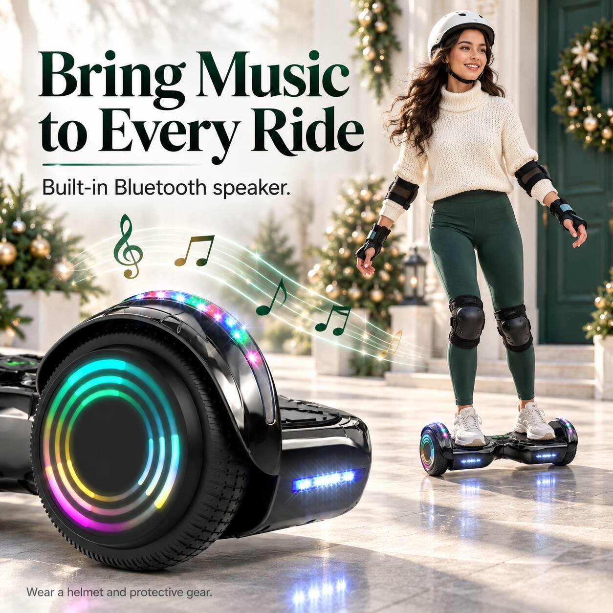 Bring Music to Every Ride  
Built-in Bluetooth speaker.  

Wear a helmet and protective gear.