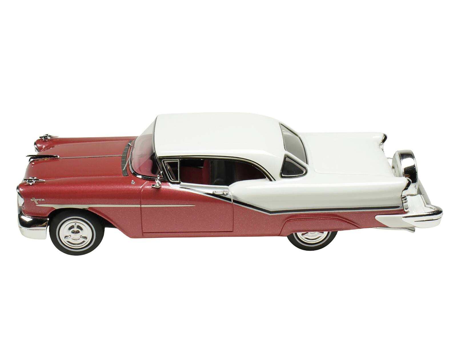 Left. Goldvarg Collection - 1957 Oldsmobile Starfire Royal Glow Red and Alcan White Limited Edition to 200 pieces Worldwide 1/43 - Red and White.
