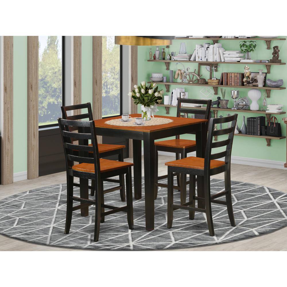 Back. East West Furniture - 5 PC counter height pub set - counter height Table and 4 Kitchen Dining Chairs. - Black & Cherry.