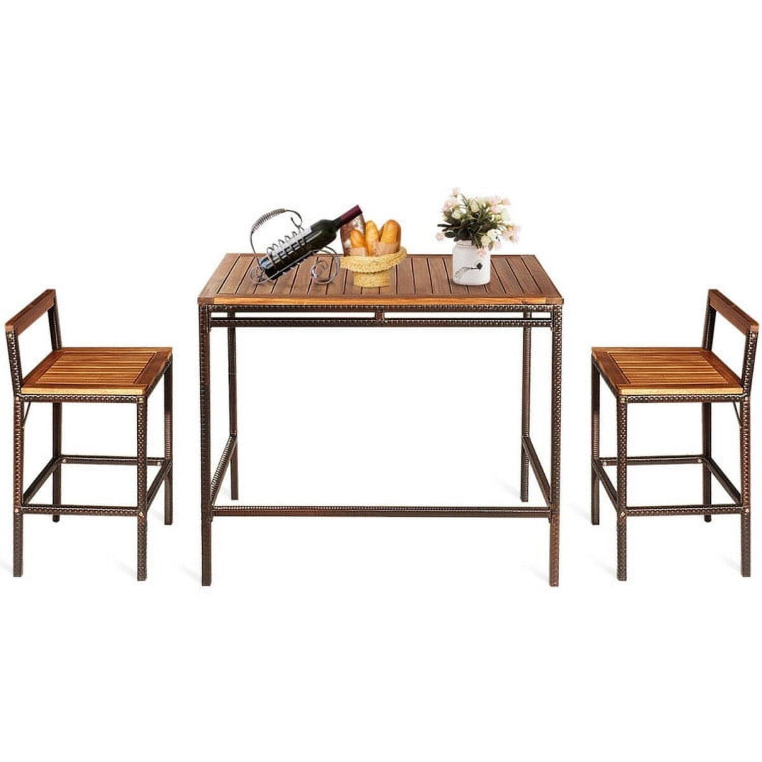 Left. Kadyn - 3 Pieces Patio Rattan Wicker Bar Dining Furniture Set, Outdoor Dining Chair for Outside Patio, All Weather, Porch - Brown.