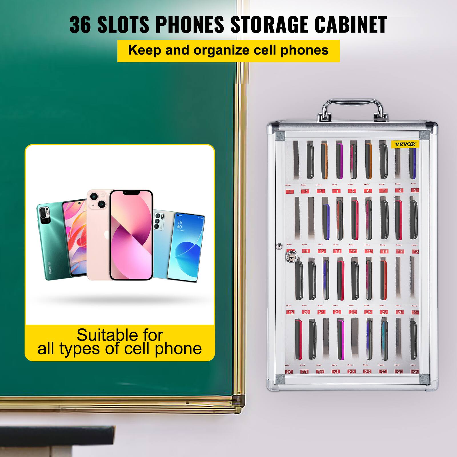 36 SLOTS PHONES STORAGE CABINET  
Keep and organize cell phones  
Suitable for all types of cell phone