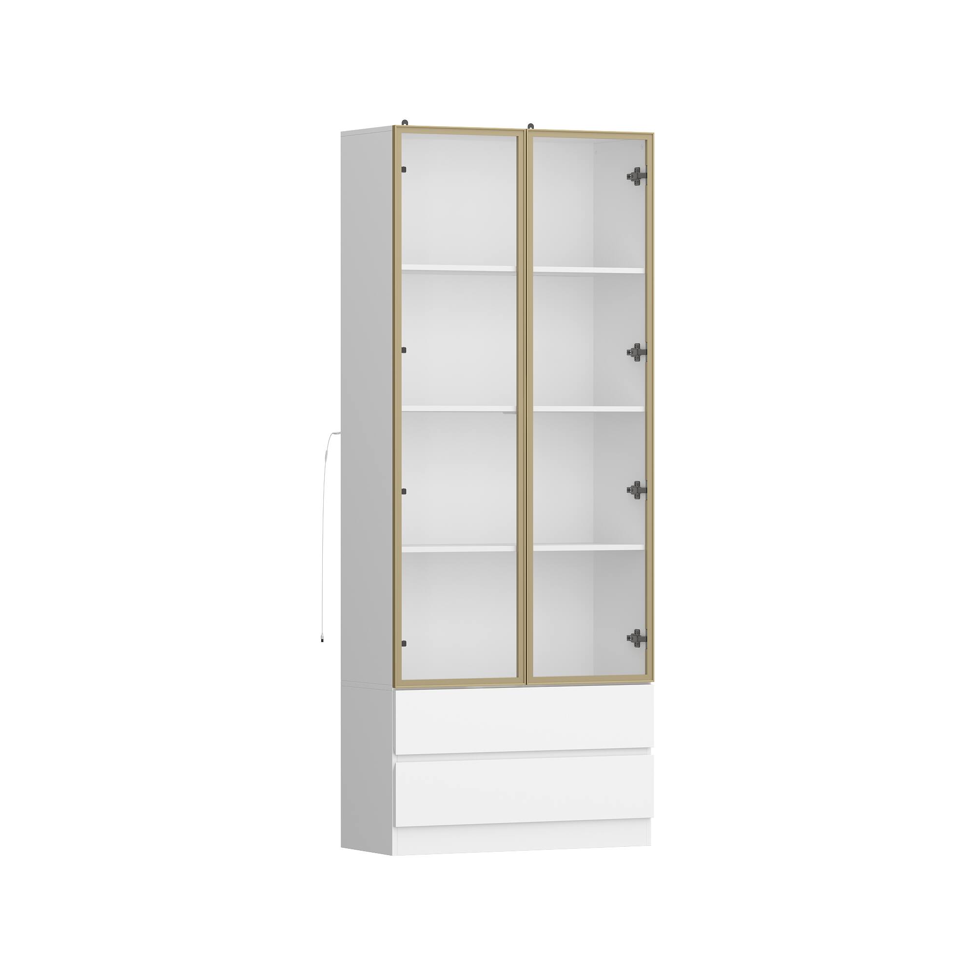 Angle. FUFU & GAGA - FUFU&GAGA Glass - Door Display Cabinet: Press - Open Design Curio Cabinet 3 - Color Lighting for Multi - Scene Use - White.