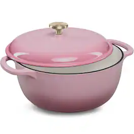 Best Choice Products - 6 Quart Cast-Iron Dutch Oven, Heavy-Duty Kitchenware w/ Enamel, Side Handles - Pink Champagne