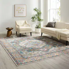 Modway - Success Anisah Distressed Floral Vintage Medallion Area Rug - Gray Ivory Yellow Orange