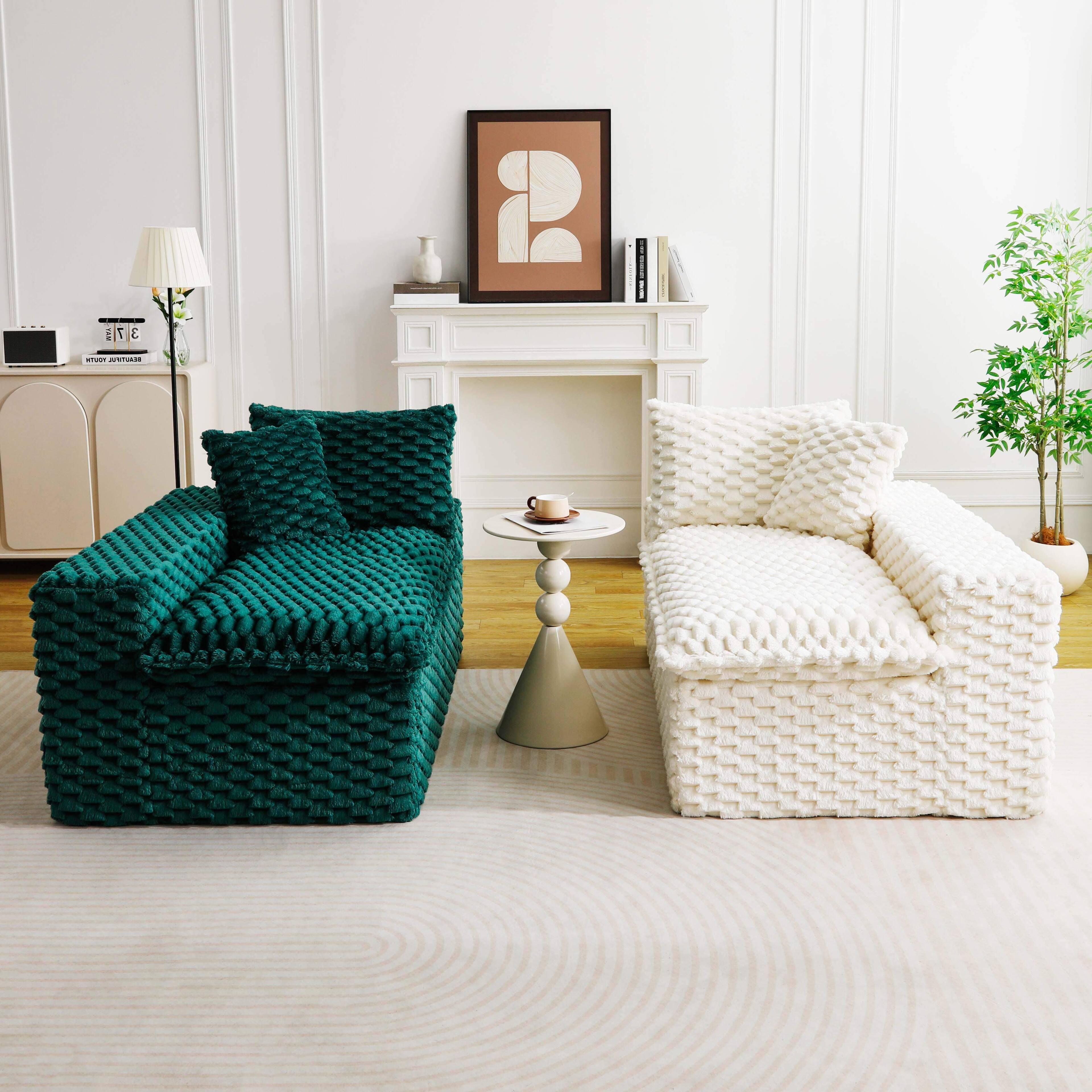 Left. Roomtec - Luxury ColorBlock Turtle Velvet Multifunctional Sofa Arrangeable in Single Row SidebySide or Facing Each Other Stylish - White+Green.