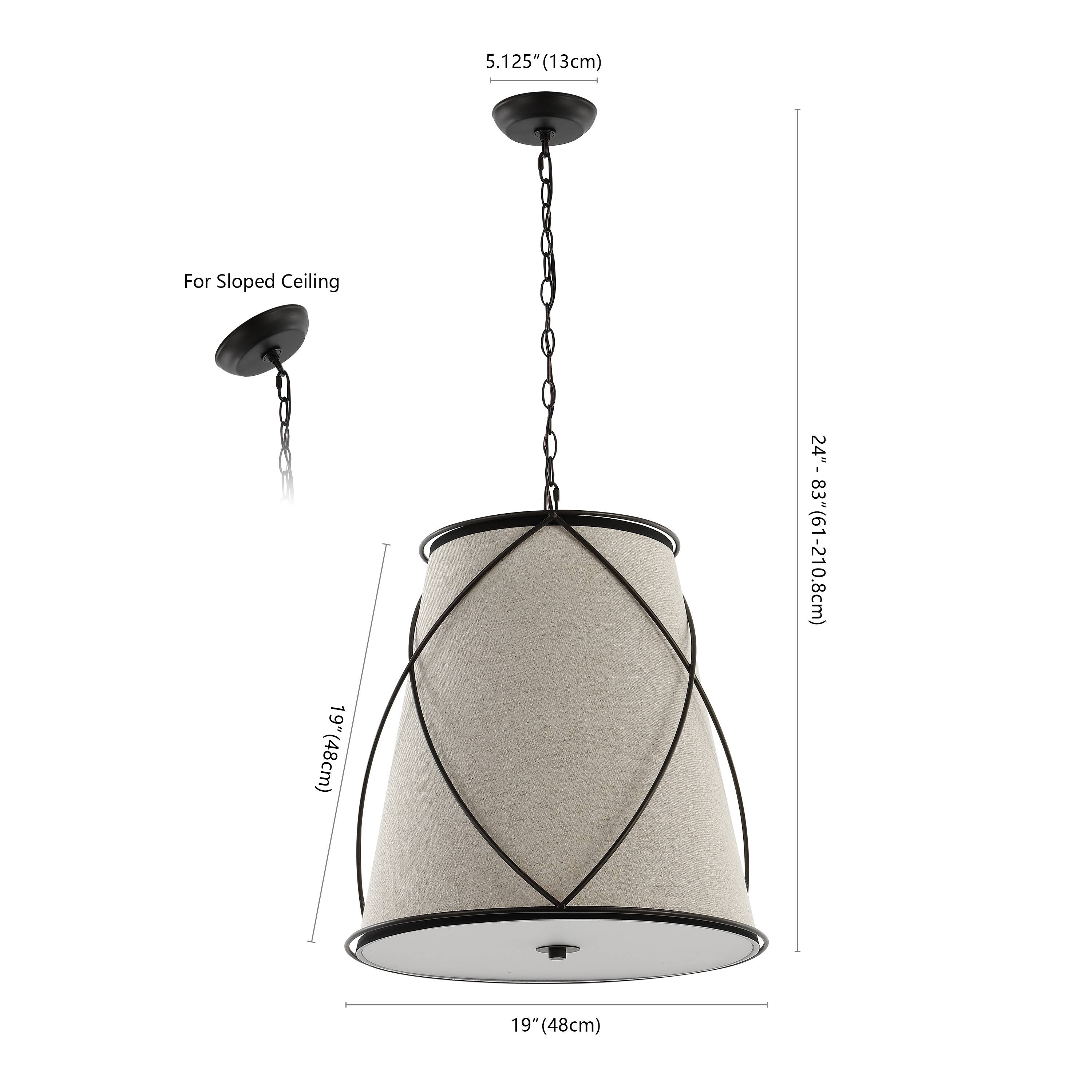 5.125" (13cm) For Sloped Ceiling  
19" (48cm)  
24" - 83" (61-210.8cm)