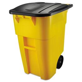 Hivvago - 50 Gallon Yellow Commercial Heavy-Duty Trash Can with Black Lid - Yellow, Black