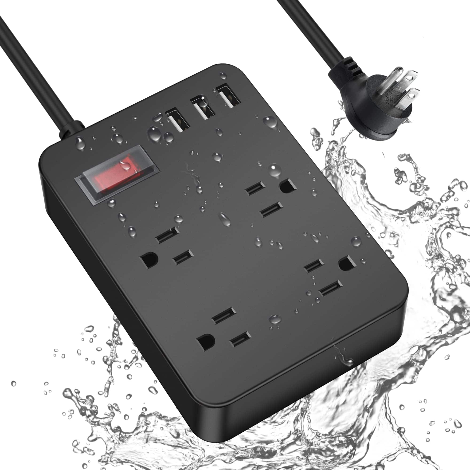 Dazzed Corner - Outdoor Power Strip Weatherproof,Waterproof Surge Protector with 4 Outlets - Black