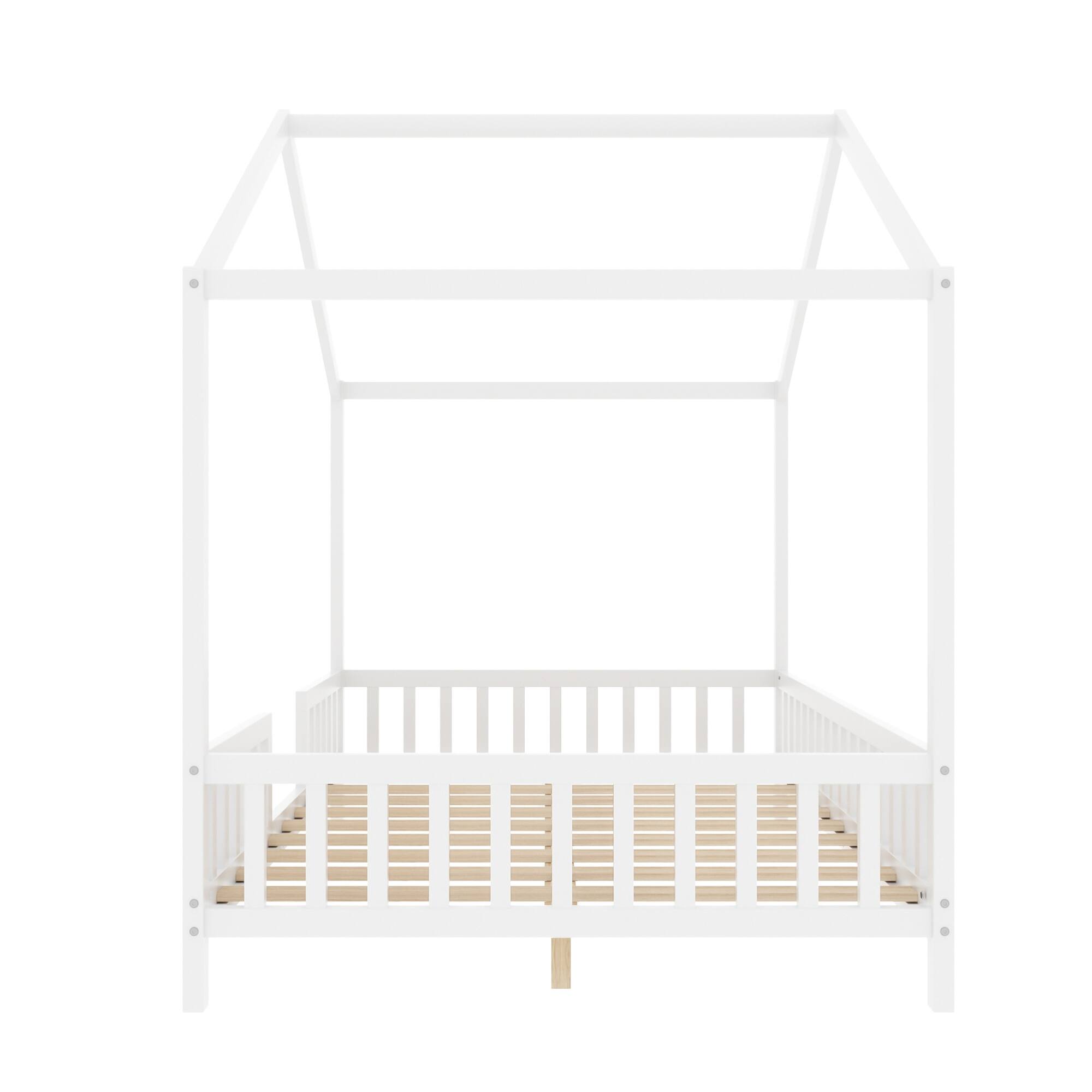Alt View 8. GOODSILO - Creative Canopy House-Shaped Children's Floor Bed with Safety Railings for Cozy Sleep Space - White.
