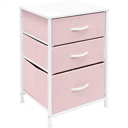 Front. Sorbus - Sorbus Nightstand with 3 Drawers - Steel Frame, Wood Top &Fabric Bins -Home, Bedroom, Office & College Dorm - Pink.