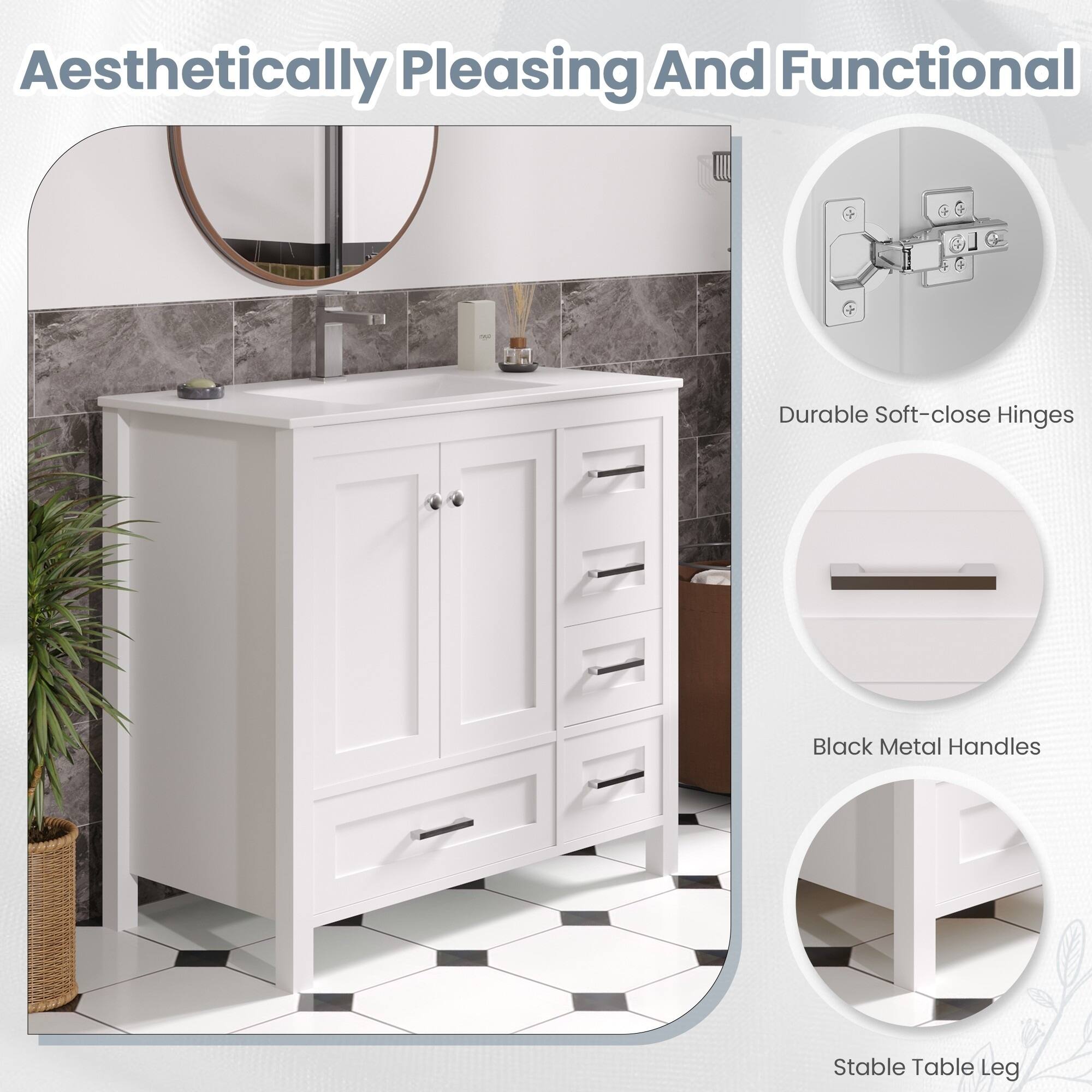 Aesthetically Pleasing And Functional

- Durable Soft-close Hinges
- Black Metal Handles
- Stable Table Leg