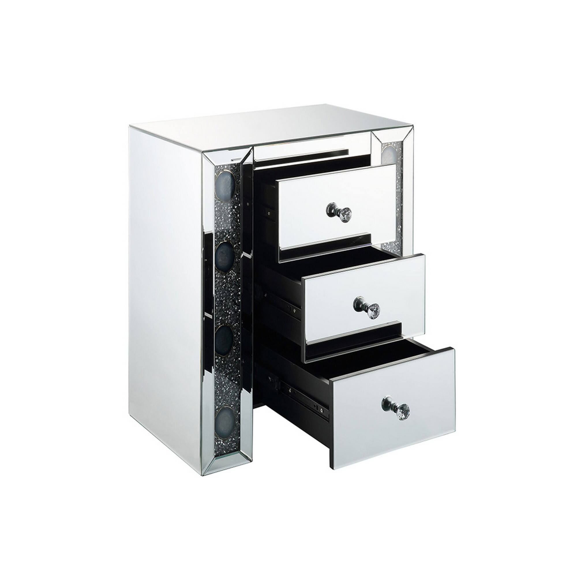 Alt View 1. Manhattan Lane - Wood & Mirror Nightstand with Agate Inserts - Silver.