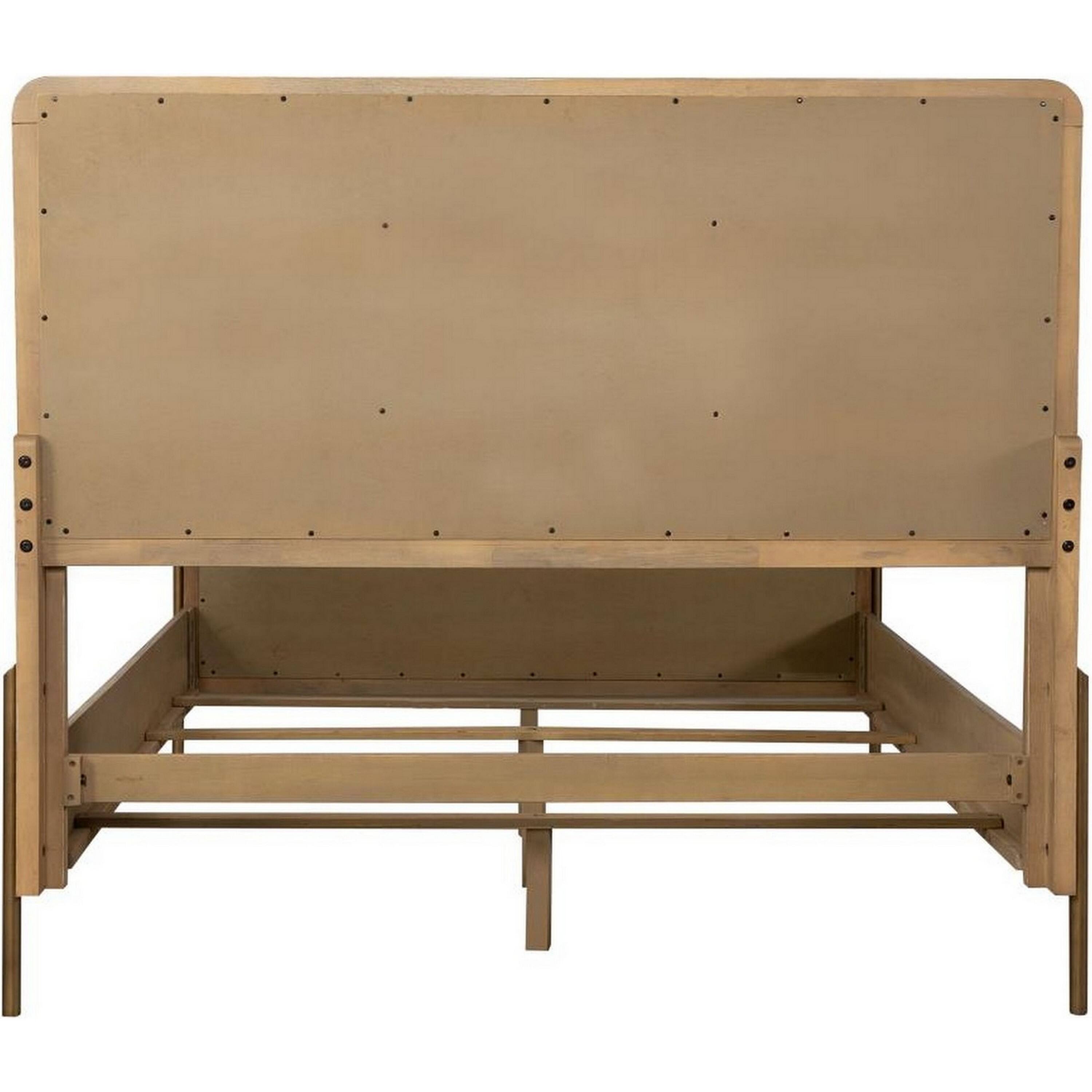 Alt View 3. Manhattan Lane - Sea Wood Queen Size Bed with Woven Cane Design, Open Panel, 4 Slats - Brown.