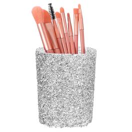 Unique Bargains - Crystal Makeup Brush Holder Storage Box Round Pencil Case, 2.9x2.9x3.8in Multifunctional Rhinestone Pen Holder - White