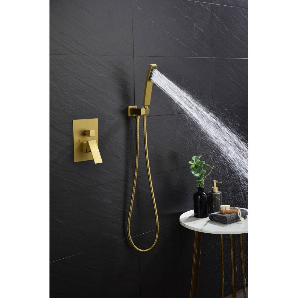 Angle. JUJABU - Brushed Gold Shower System with 16 inch Shower Head and Tub Spout - Brushed Gold.