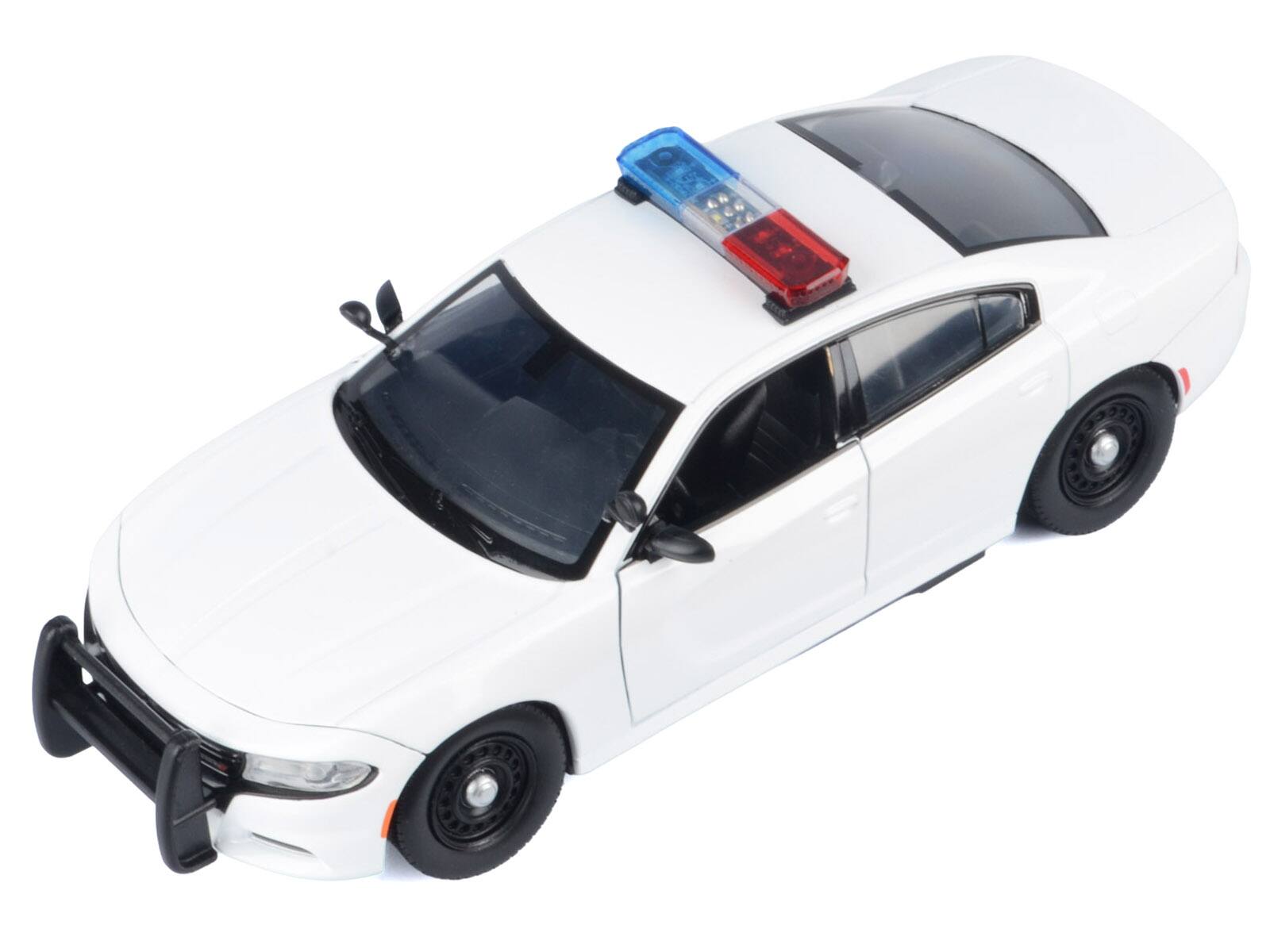 Alt View 5. Motormax - 2023 Dodge Charger Pursuit Police Car Unmarked White w/Light Bar Front & Rear Lights & Sounds 1/24 Model Car by Motormax.