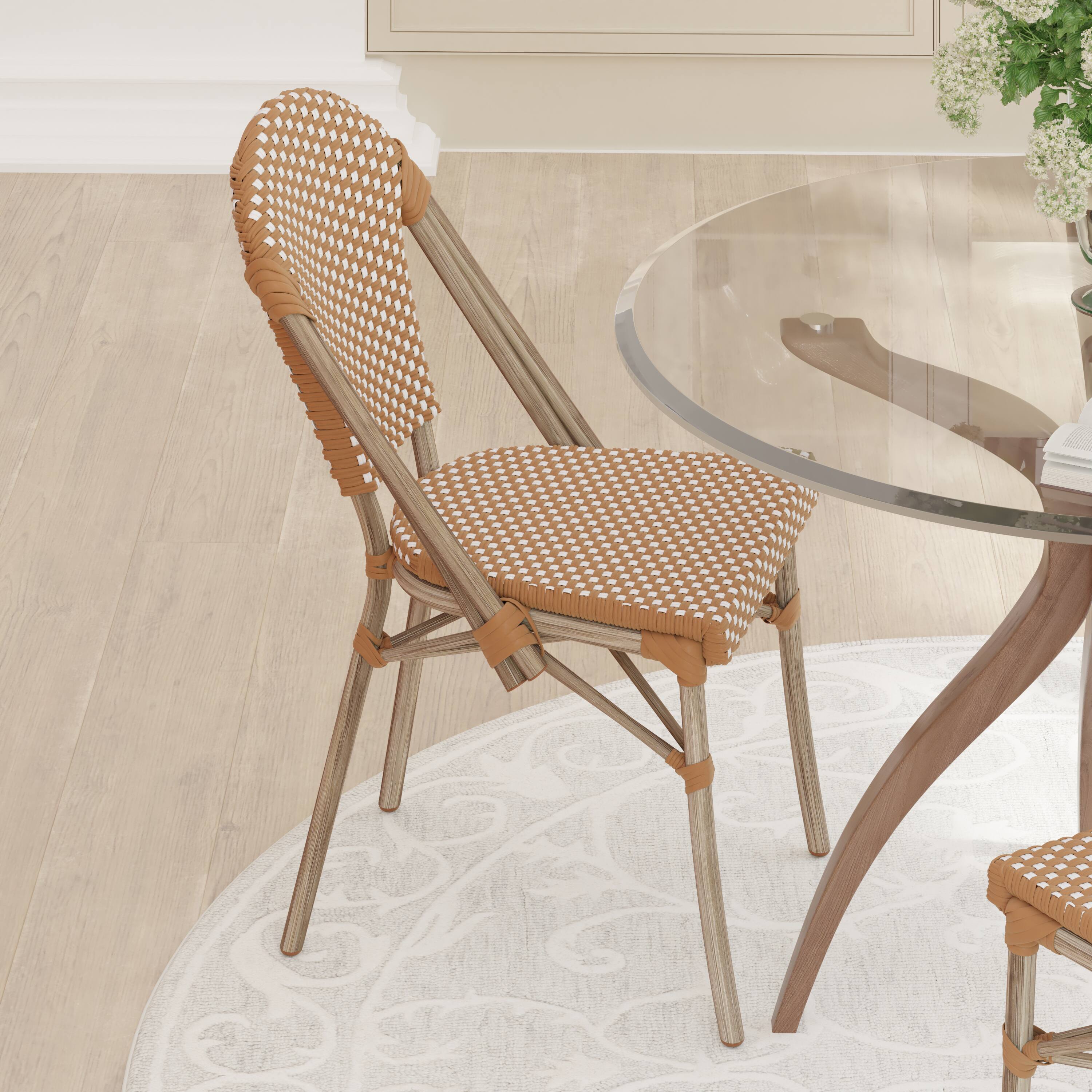 Alt View 4. Emma + Oliver - Colmar Indoor/Outdoor Stacking Bistro Chairs with Aluminum Frame - Natural & White/Light Natural Frame.