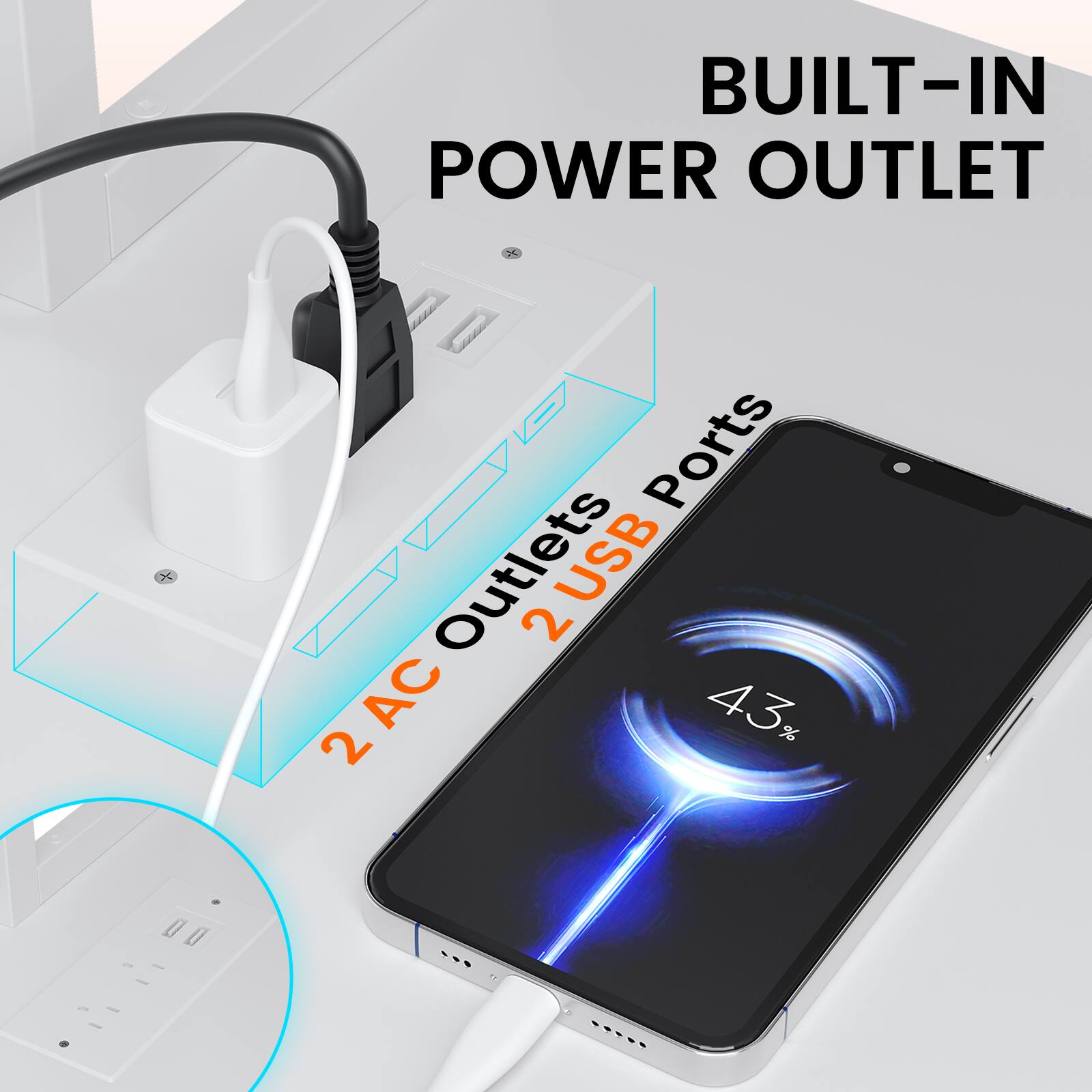 BUILT-IN POWER OUTLET  
Storyboard  
Ports  
2 AC Outlets  
2 USB Ports  
43%