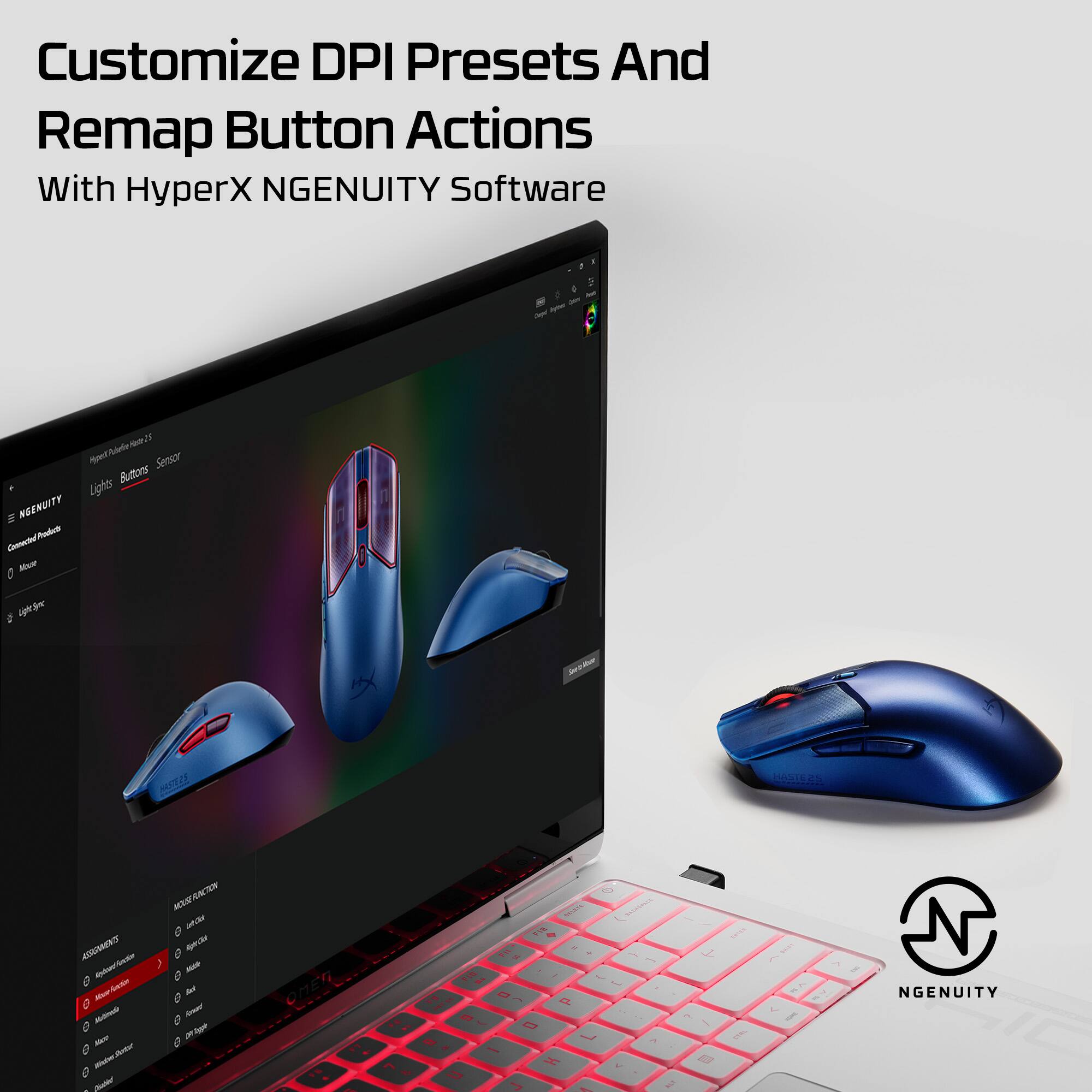 Customize DPI Presets And Remap Button Actions With HyperX NGENUITY Software.