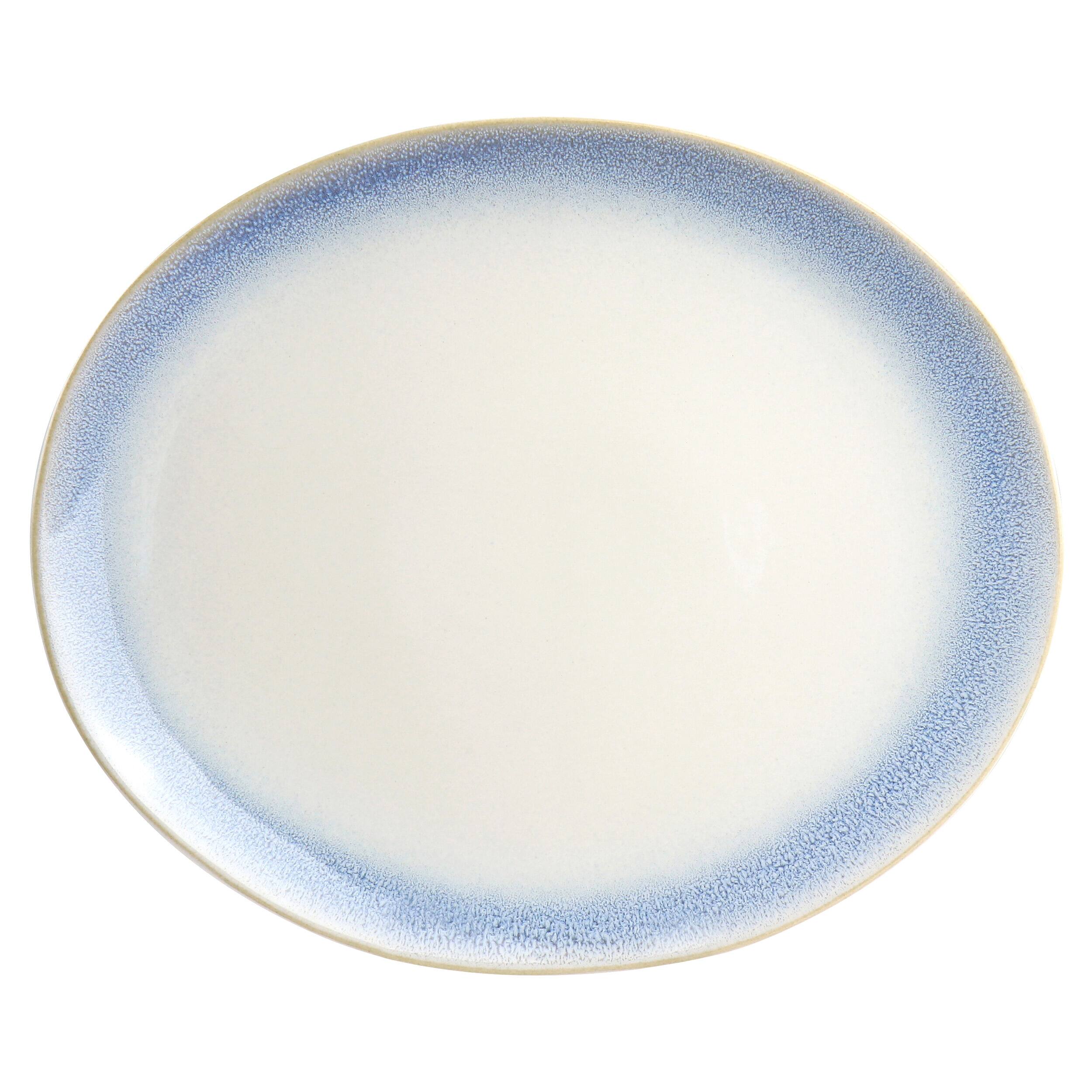 Front. Martha Stewart - Martha Stewart Perry Street 13.6in Oval Stoneware Serving Platter in Blue - Blue.