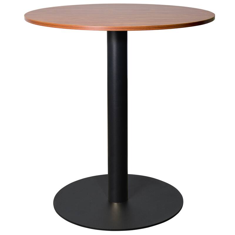 Front. LeisureMod - Vail 27 Inch Round Dining Table with MDF Top and Black Metal Base, Modern Small Kitchen Bistro Accent Table - Cognac Brown.