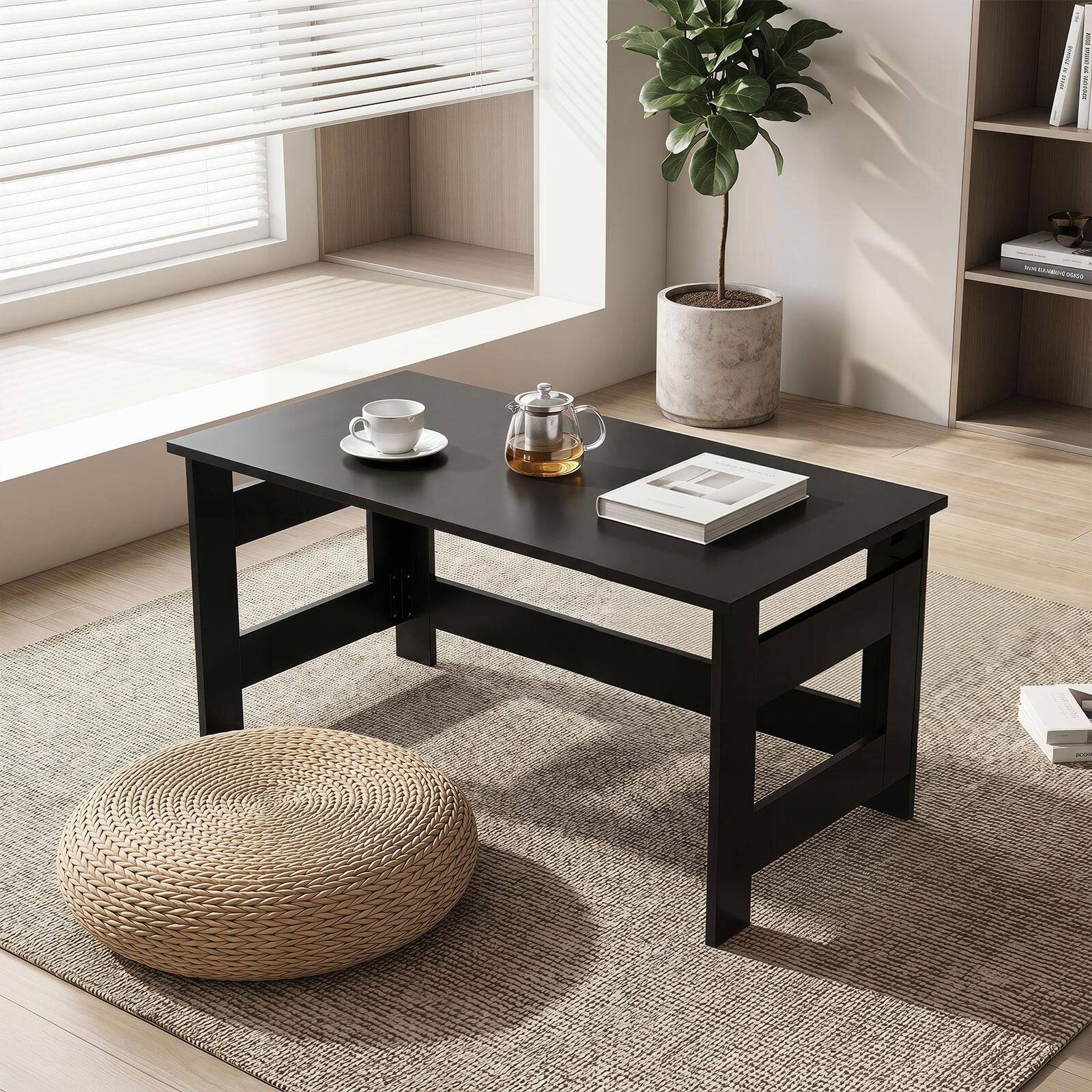Alt View 4. Costway - Costway Folding Coffee Table, Portable Low Floor Table with Foldable Legs for Living Room - Black.
