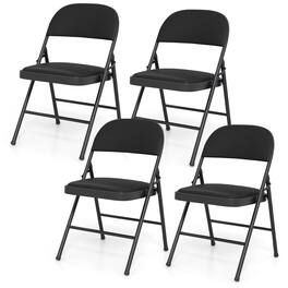Costway - 4 PCS Folding Chairs with Metal Frame PVC Leather Stackable Chairs for Indoor - Black
