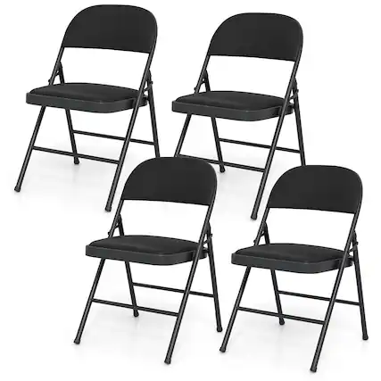 Front. Costway - Costway 4 PCS Folding Chairs with Metal Frame PVC Leather Stackable Chairs for Indoor - Black.