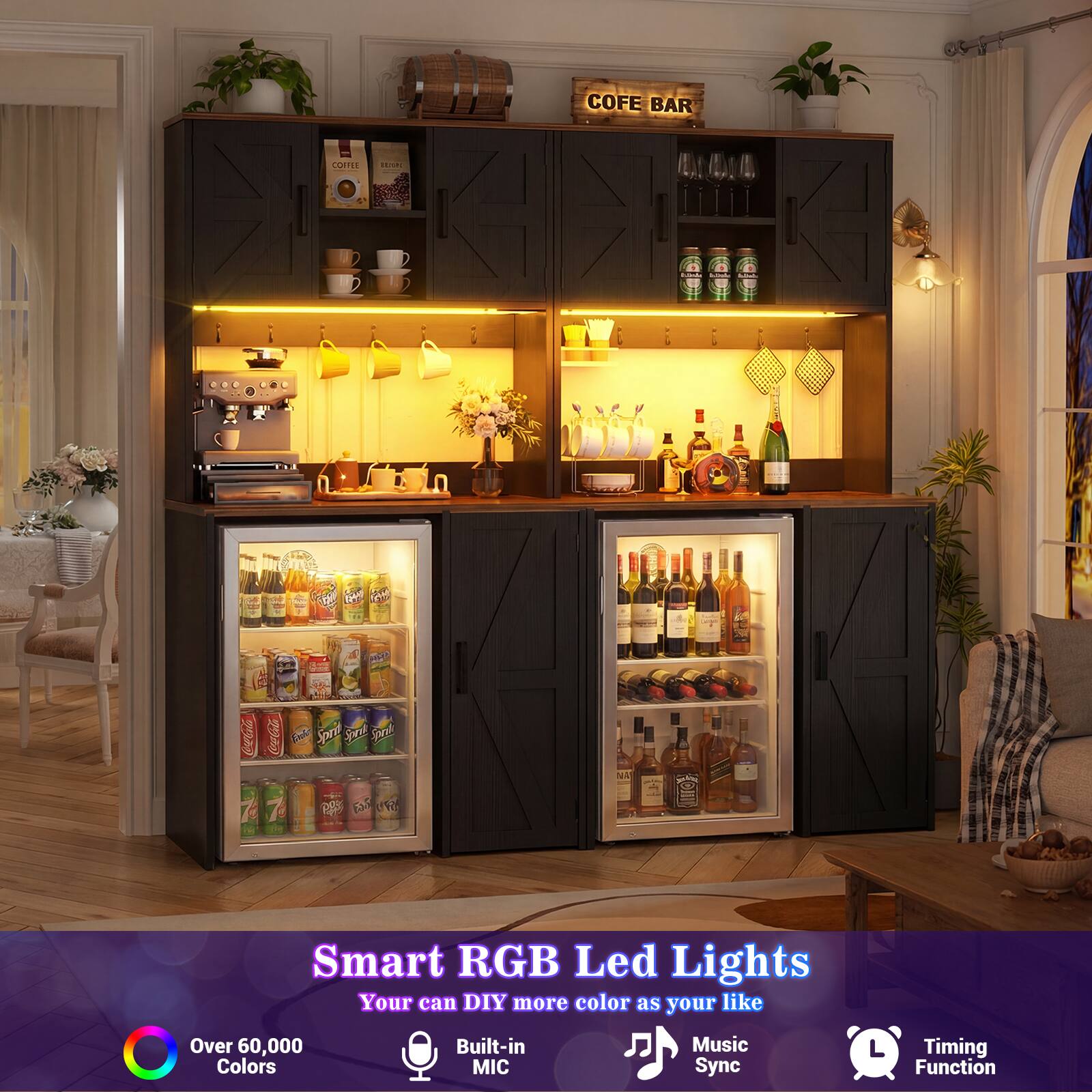 COFFEE BAR

LP how pod C Coas Eade Spaa Frd Sad NA 7 F

Smart RGB Led Lights
Your can DIY more color as your like
Over 60,000 Colors
Built-in MIC
Music Sync
Timing Function